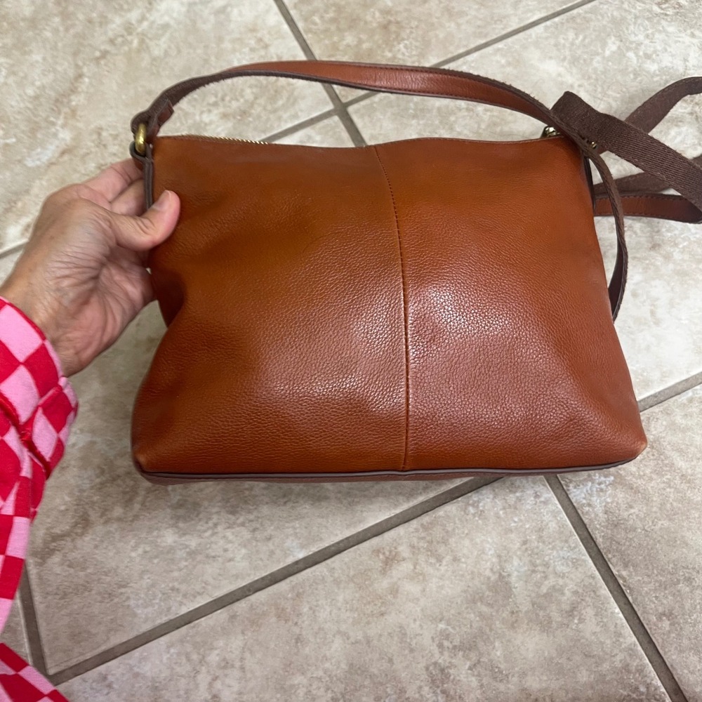 Fossil Crossbody Bag Cognac Pebbled Leather Brown Gold Tone travel brown - Picture 5 of 11